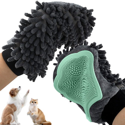 Grooming Gloves for Dogs and Cats - Paw Cleaning Mitt Pet Hair Removal Glove Suitable for Long/Short/Poodle Fur (Green)
